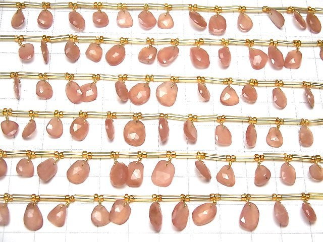 [Video] Peru Rhodochrosite AAA- Freeform Single Sided Rose Cut 1strand (17pcs)