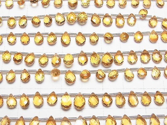 [Video] High Quality Citrine AAA Pear shape Faceted Briolette half or 1strand beads (aprx.7inch / 18cm)