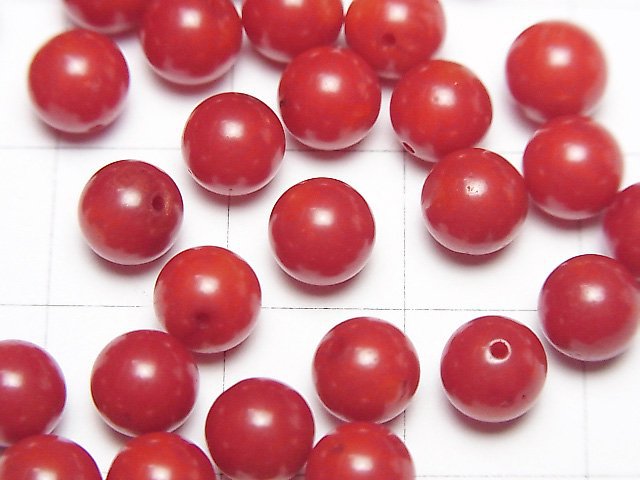[Video] Red Coral (Dyed) Half Drilled Hole Round 5.5-6mm 10pcs