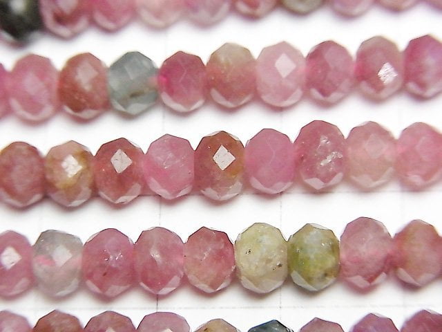 [Video] High Quality! Multicolor Tourmaline AA++ Faceted Button Rondelle 5x5x4mm half or 1strand beads (aprx.15inch / 37cm)
