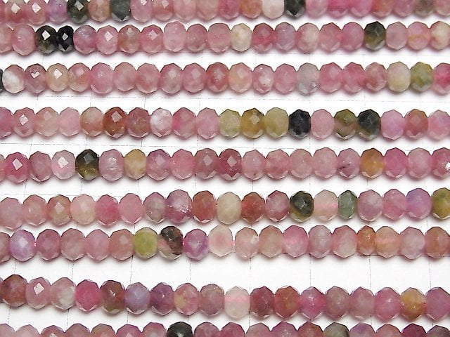 [Video] High Quality! Multicolor Tourmaline AA++ Faceted Button Roundel 5x5x4mm half or 1strand beads (aprx.15inch / 37cm)