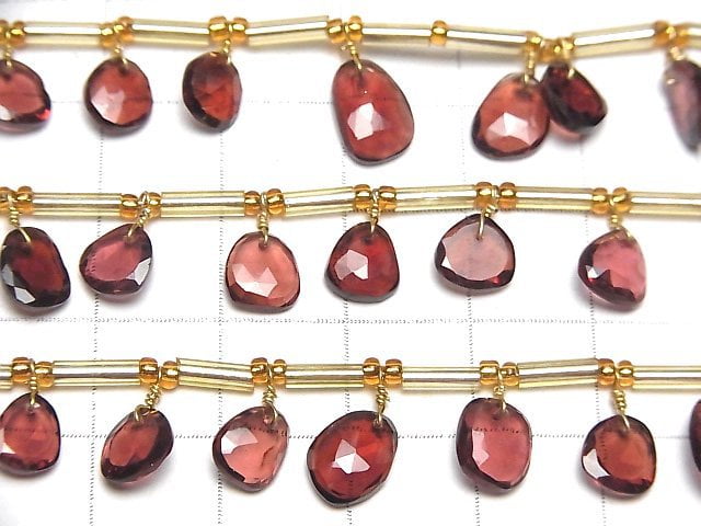 [Video] High Quality Mozambique Garnet AAA Free Form Single Sided Rose Cut 1strand (18pcs)