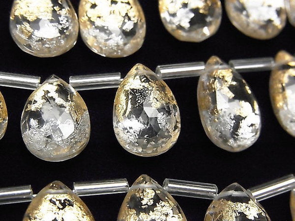 [Video] Doublet Crystal AAA Pear Shape Faceted Briolette Gold & Silver half or 1strand (12pcs)