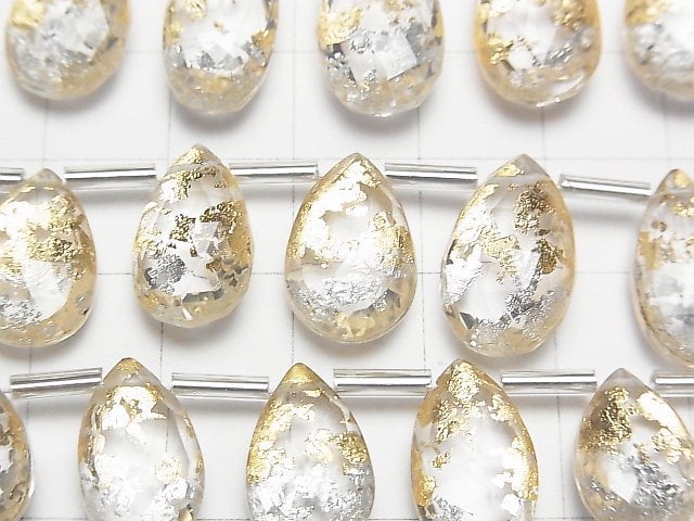 [Video] Doublet Crystal AAA Pear Shape Faceted Briolette Gold & Silver half or 1strand (12pcs)