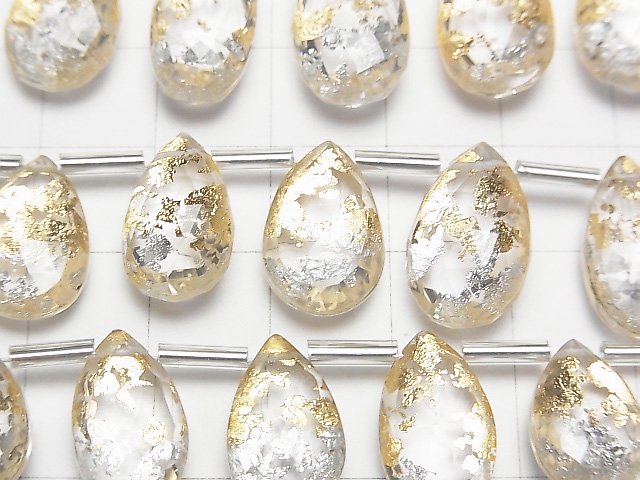 [Video] Doublet Crystal AAA Pear shape Faceted Briolette Gold & Silver half or 1strand (12pcs)