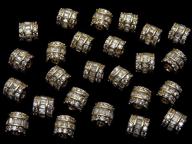Metal Rondelle (Tube) 6x6x5.5mm Gold (with CZ) 1pc