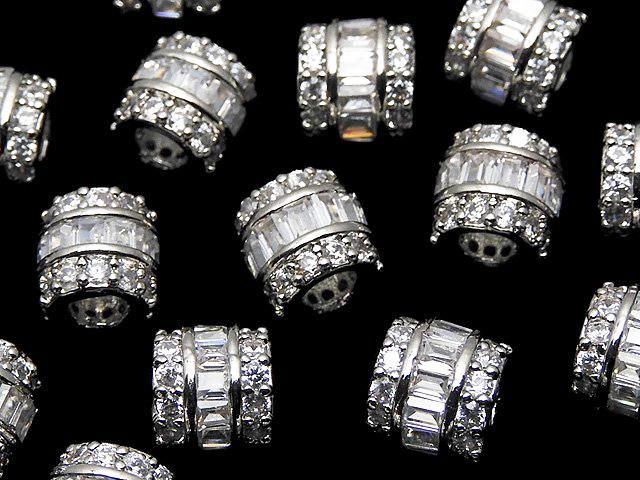 Metal Rondelle (Tube) 6x6x5.5mm Silver (with CZ) 1pc