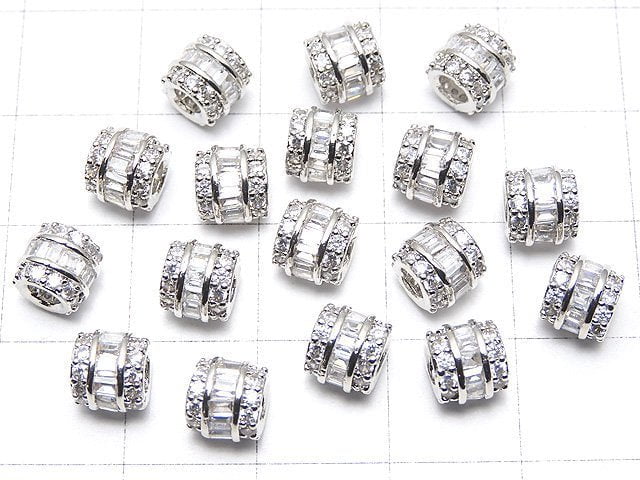Metal Rondelle (Tube) 6x6x5.5mm Silver (with CZ) 1pc
