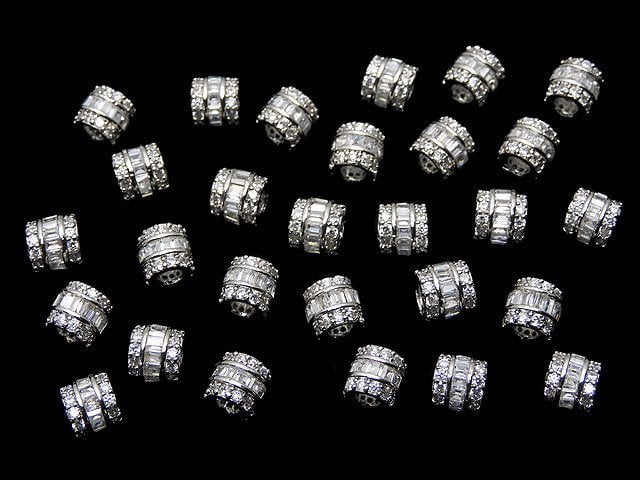 Metal Rondelle (Tube) 6x6x5.5mm Silver (with CZ) 1pc