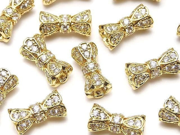 Metal parts Ribbon Tube 10x6x6mm Gold color (with CZ) 1pc