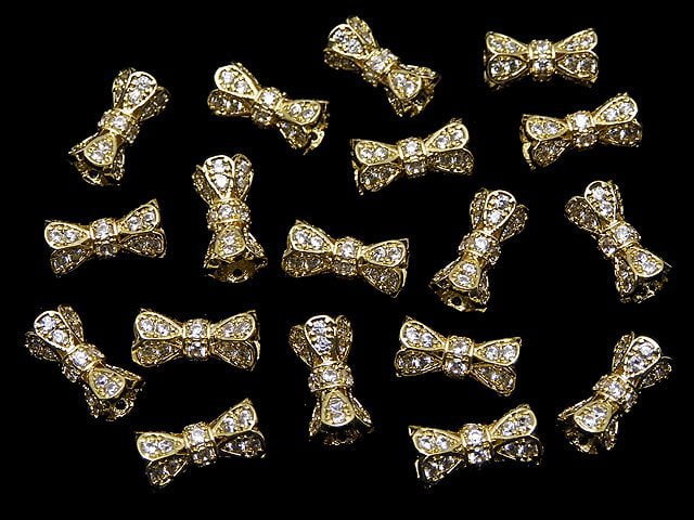 Metal parts Ribbon Tube 10x6x6mm Gold color (with CZ) 1pc