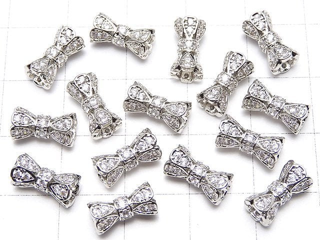 Metal parts Ribon Tube 10x6x6mm Silver color (with CZ) 1pc