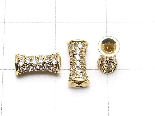 Metal parts Tube 9x4x4mm Gold color (with CZ) 2pcs