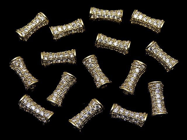 Metal parts Tube 9x4x4mm Gold color (with CZ) 2pcs