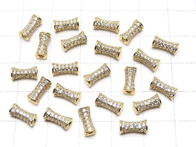 Metal parts Tube 9x4x4mm Gold color (with CZ) 2pcs