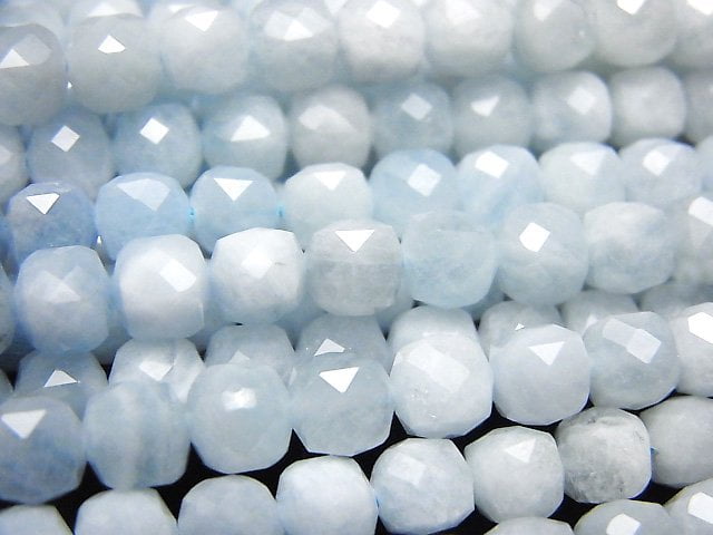 Aquamarine, Cube Gemstone Beads