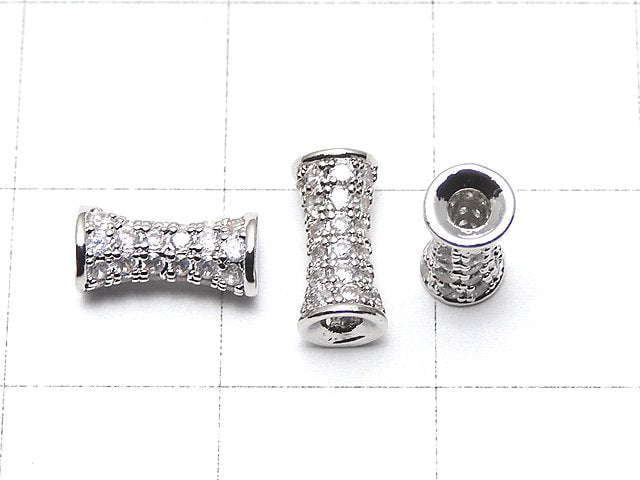 Metal parts Tube 9x4x4mm Silver color (with CZ) 2pcs