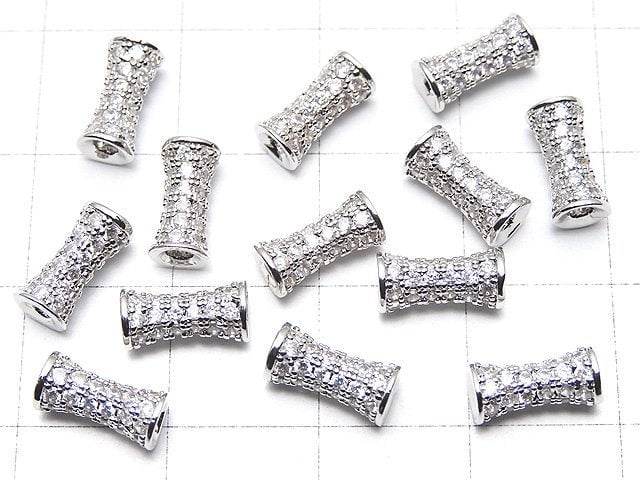 Metal parts Tube 9x4x4mm Silver color (with CZ) 2pcs