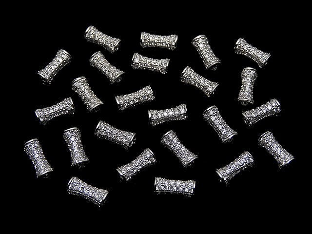 Metal parts Tube 9x4x4mm Silver color (with CZ) 2pcs