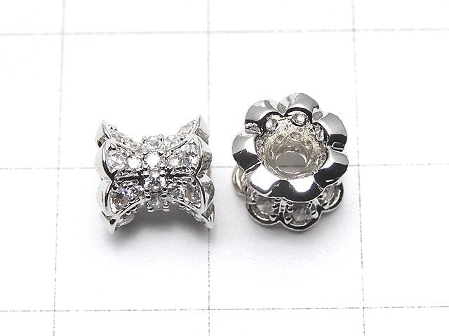 Metal Parts Ribbon Rondelle (Tube) 8x8x8mm Silver Color (with CZ) 1pc
