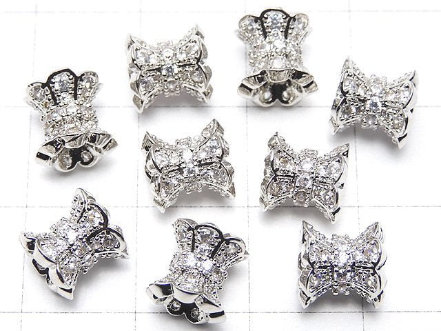 Metal Parts Ribbon Rondelle (Tube) 8x8x8mm Silver Color (with CZ) 1pc