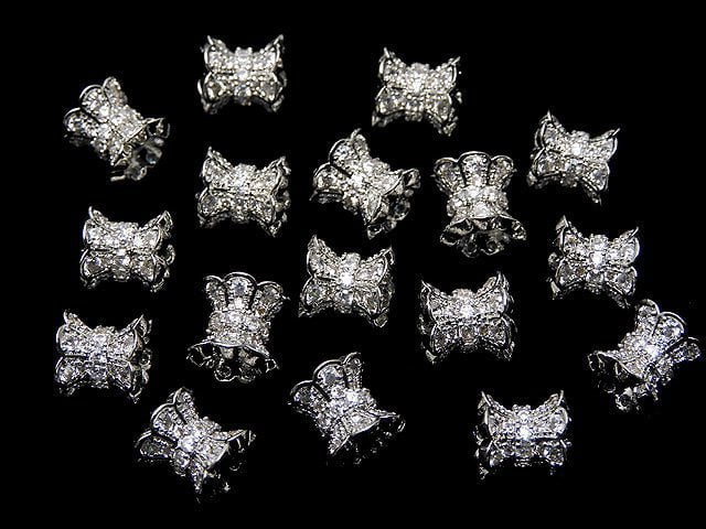 Metal Parts Ribbon Rondelle (Tube) 8x8x8mm Silver Color (with CZ) 1pc