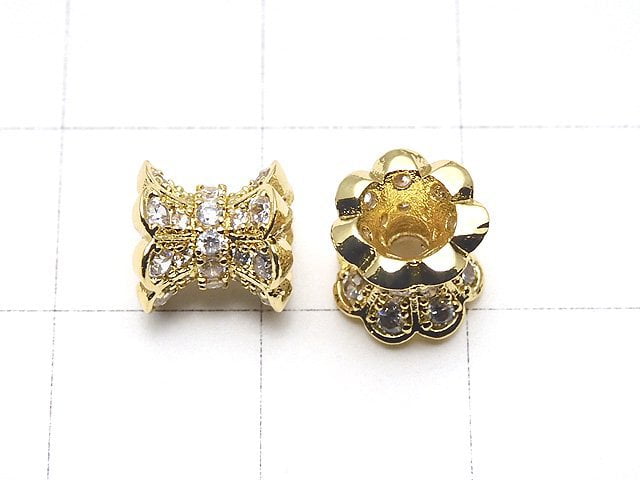 Metal Parts Ribbon Rondelle (Tube) 8x8x8mm Gold Color (with CZ) 1pc