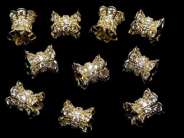 Metal Parts Ribbon Rondelle (Tube) 8x8x8mm Gold Color (with CZ) 1pc