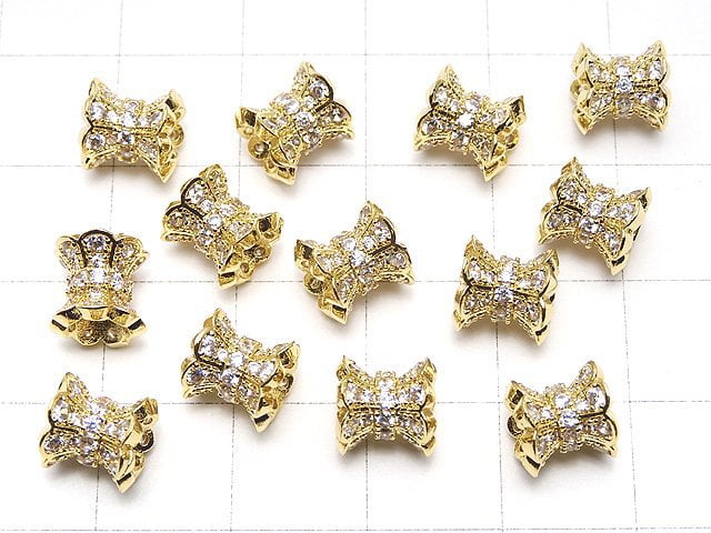 Metal Parts Ribbon Rondelle (Tube) 8x8x8mm Gold Color (with CZ) 1pc