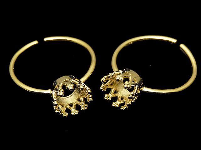 [Video] Silver925 Crown Ring Frame (Prong Setting) Round Faceted 6mm 18KGP Free Size 1pc
