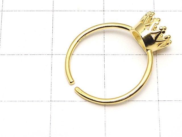 [Video] Silver925 Crown Ring Frame (Prong Setting) Round Faceted 6mm 18KGP Free Size 1pc