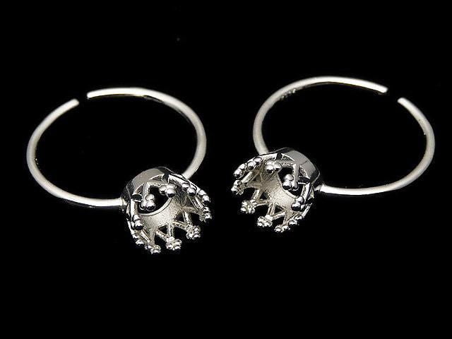 [Video] Silver925 Crown Ring Frame (Prong Setting) Round Faceted 6mm Rhodium Plated One Size Fits All 1pc