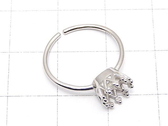 [Video] Silver925 Crown Ring Frame (Prong Setting) Round Faceted 6mm Rhodium Plated One Size Fits All 1pc