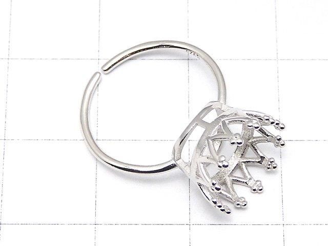 [Video] Silver925 Crown Ring Frame (Prong Setting) Round Faceted 10mm Rhodium Plated One Size Fits All 1pc