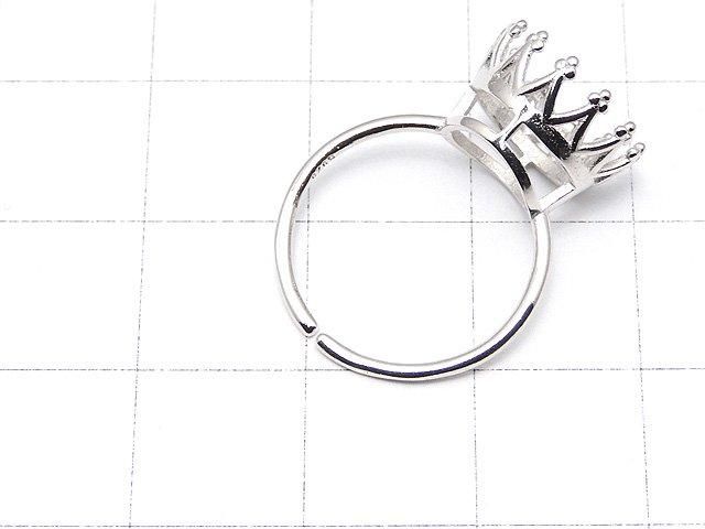 [Video] Silver925 Crown Ring Frame (Prong Setting) Round Faceted 10mm Rhodium Plated One Size Fits All 1pc