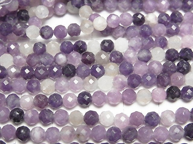 [Video] High Quality! Lepidolite AA+ Faceted Round 4mm 1strand beads (aprx.15inch / 37cm)