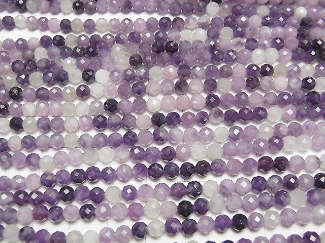 [Video] High Quality! Lepidolite AA+ Faceted Round 4mm 1strand beads (aprx.15inch / 37cm)