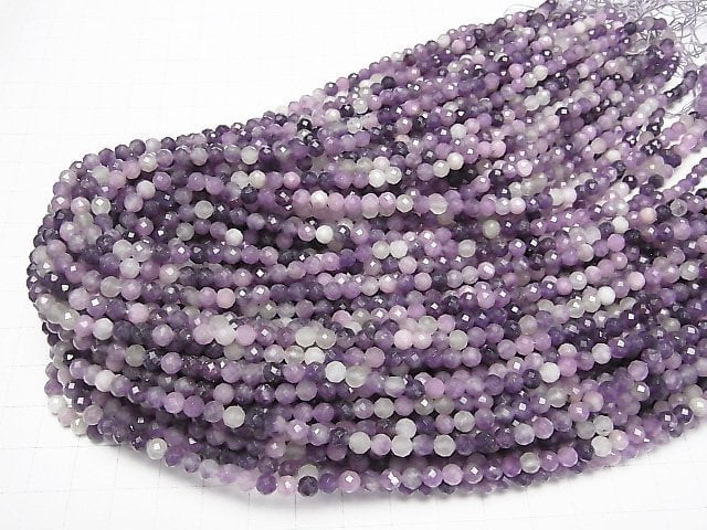 [Video] High Quality! Lepidolite AA+ Faceted Round 4mm 1strand beads (aprx.15inch / 37cm)