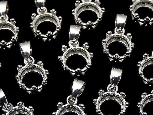 [Video] Silver925 Crown Pendant Frame Round Faceted 6mm Rhodium Plated 1pc