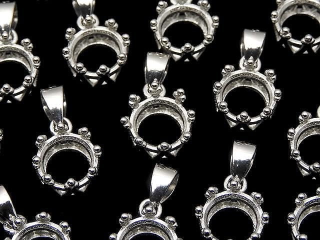 [Video]Silver925 Crown Pendant Frame Round Faceted 6mm Rhodium Plated 1pc