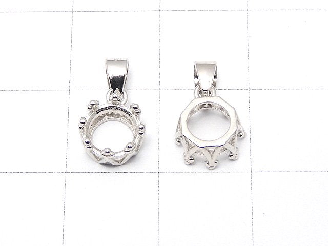 [Video] Silver925 Crown Pendant Frame Round Faceted 6mm Rhodium Plated 1pc