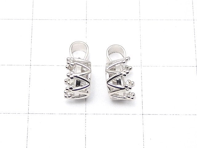 [Video]Silver925 Crown Pendant Frame Round Faceted 6mm Rhodium Plated 1pc
