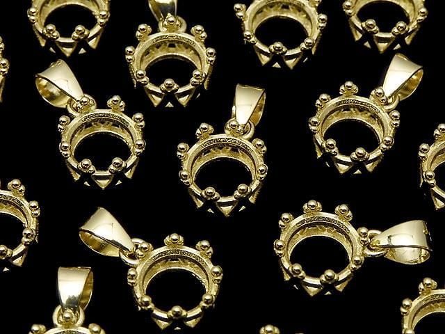 [Video] Silver925 Crown Pendant Frame Round Faceted 6mm 18KGP 1pc