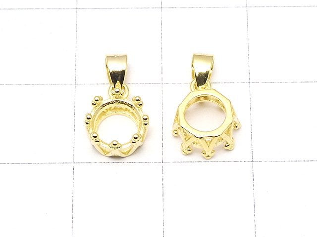 [Video]Silver925 Crown Pendant Frame Round Faceted 6mm 18KGP 1pc