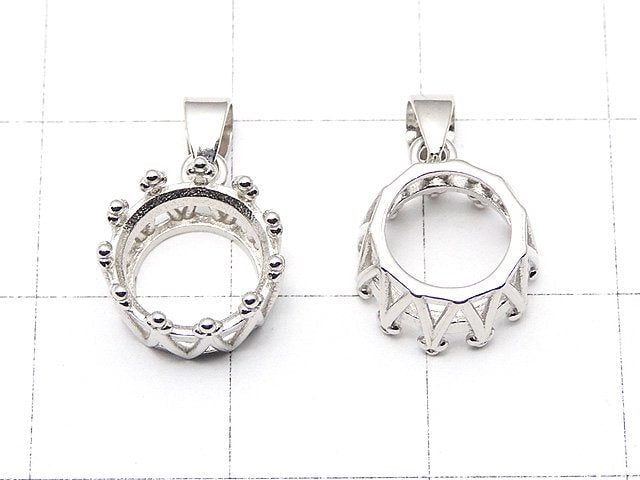 [Video] Silver925 Crown Pendant Frame Round Faceted 8mm Rhodium Plated 1pc