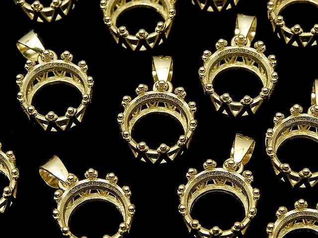 [Video] Silver925 Crown Pendant Frame Round Faceted 8mm 18KGP 1pc