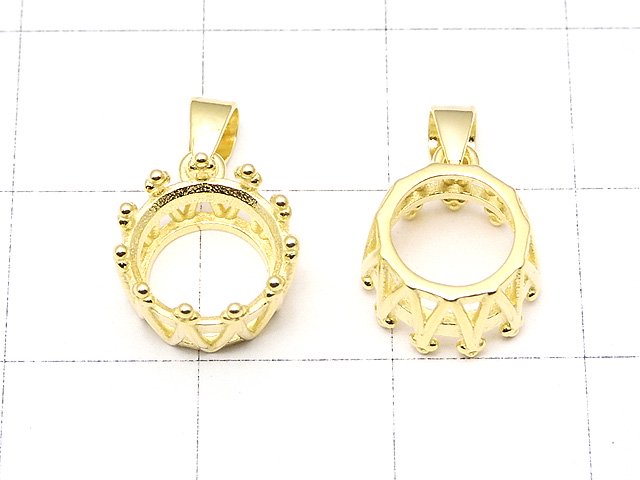 [Video] Silver925 Crown Pendant Frame Round Faceted 8mm 18KGP 1pc