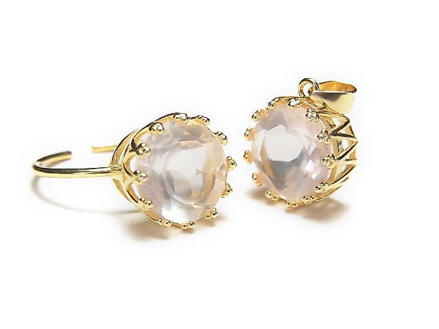 [Video]Silver925 Crown Pendant Frame Round Faceted 8mm 18KGP 1pc