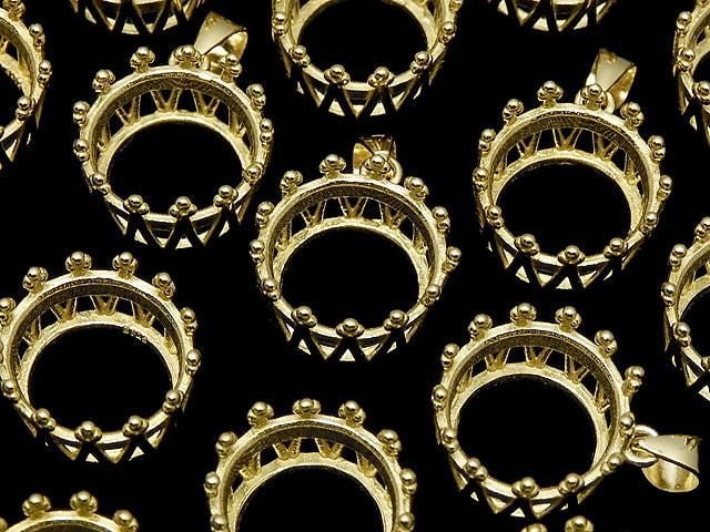 [Video] Silver925 Crown Pendant Frame Round Faceted 10mm 18KGP 1pc