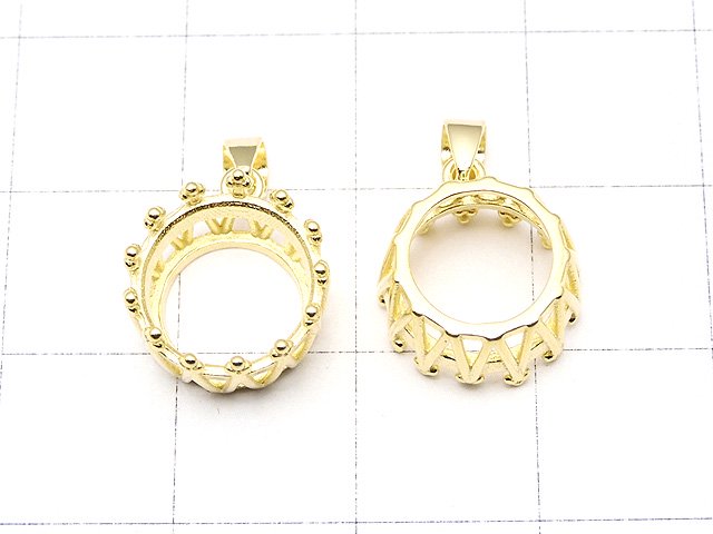 [Video] Silver925 Crown Pendant Frame Round Faceted 10mm 18KGP 1pc